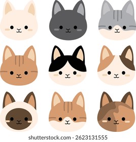 Nine Cute Cat Head Icons Collection