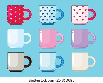 nine cute coffee cups in different colors