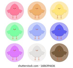 Nueve lindos pájaros coloridos.  Ilustración vectorial aislada en fondo blanco. 