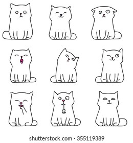 Nine cute  kittens, various white cats, vector illustration