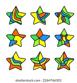 Nine Cute stars element isolated on white background.