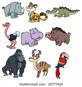 Nine cute wildlife cartoon animals.