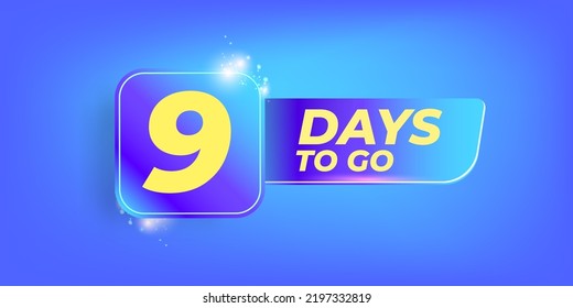 Nine days to go countdown blue horizontal banner design template. 9 days to go sale announcement blue modern banner, label, sticker, icon, poster and flyer.
