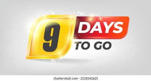 Nueve días para la plantilla de diseño de banner horizontal de cuenta regresiva. 9 días a la venta banner de anuncio, etiqueta, pegatina, icono, afiche y volante.