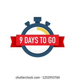 Nine days to go. Time icon. Vector stock illustration on white background.