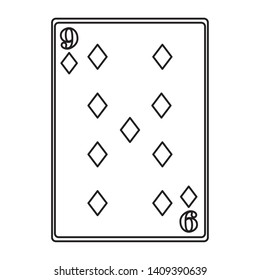 nine of diamonds card icon cartoon black and white vector illustration graphic design