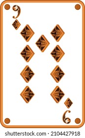 Nine of diamonds in the style of mechanical steampunk. Vector illustration.