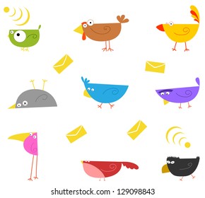 Nine different birds. Without gradients. Vector illustration.
