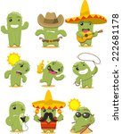 Nine different cactus in different situations vector illustration. 