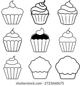 Neun verschiedene Cupcake-Designs einzeln auf transparentem Hintergrund