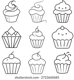 Neun verschiedene Cupcake-Illustrationen einzeln auf transparentem Hintergrund