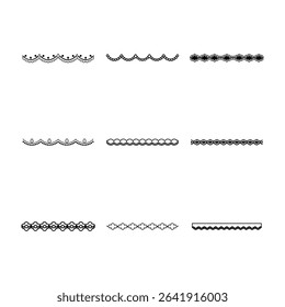 Nine different decorative borders and edges isolated on a white background.