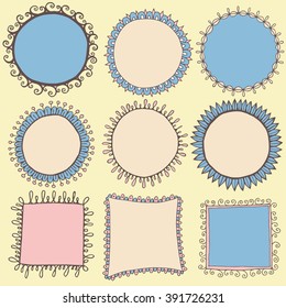 Nine different hand drawn frames for text decoration.