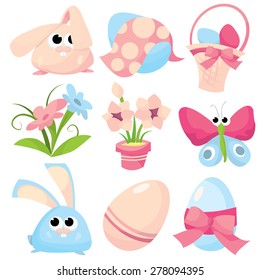 Nine different holiday easter icons vector illustration set.