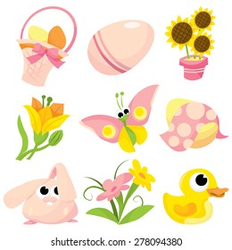 Nine different holiday easter set icons cartoon vector illustration.