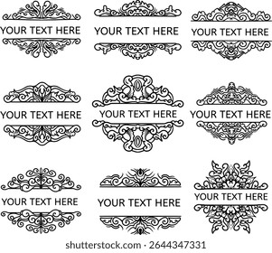 nine different luxury vintage ornaments, with the words your text here in the middle
