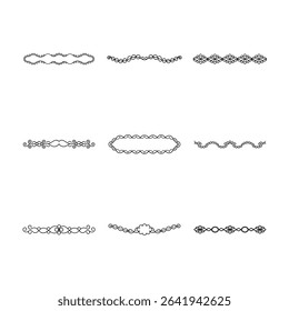 Nine different ornate border designs in black and white, perfect for decorative elements.