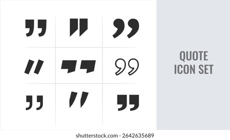 Nine Different Quote Mark Icons Design, Style, Graphic Set
