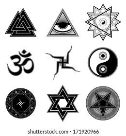Nine different religion symbols