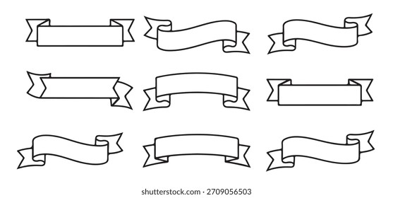 Nine different ribbon shapes in a simple black outline.