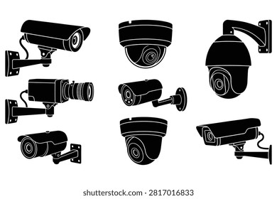 Nine different security camera designs shown with transparent background