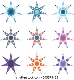 Nine different seven-pointed stars