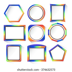 Nine different shape of blank picture rainbow frame for decorate.