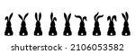 Nine different silhouettes of bunnies isolated on a white background. Rabbit silhouette.