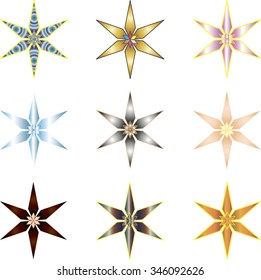 Nine different six-pointed stars