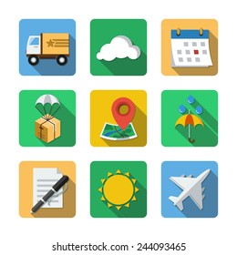 Nine different square icons in a flat style