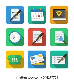 Nine different square icons in a flat style