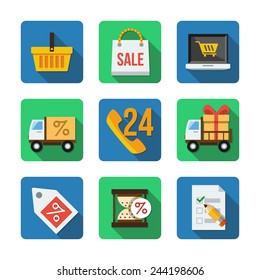 Nine different square icons in a flat style