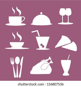 nine different white silhouettes in white purple for menu design
