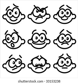 Nine drawn persons with different emotions