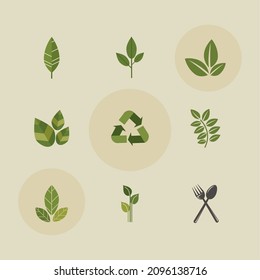 nine eco badges set icons