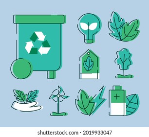 nine eco friendly set icons