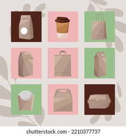 Nine Eco Packaging Mockup Icons