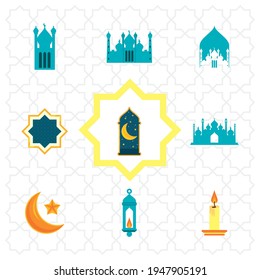 nueve iconos del conjunto eid mubarak