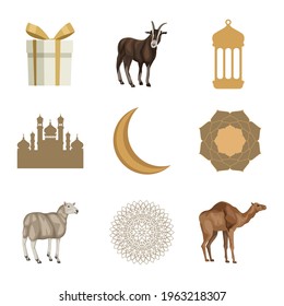 nueve iconos del conjunto eid mubarak