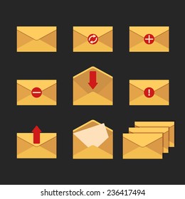 Nine Email icons in flat design. Vector illustration. 