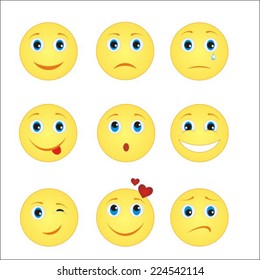 nine emoticons isolated on white background.