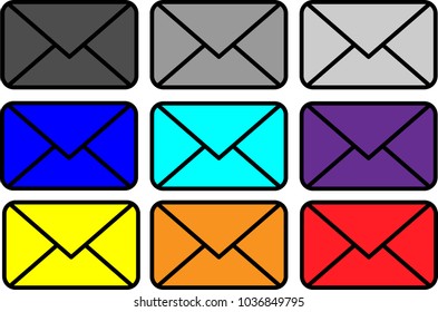 Nine envelopes in different colors.