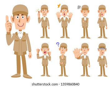Nine expressions of a man in work clothes