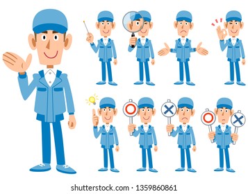 Nine expressions of men in work clothes