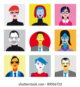 Nine faces of businessmen and businesswomen for internet avatar