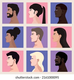 nine faces profiles persons characters