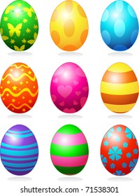 Nine fine painted eggs designed for Easter