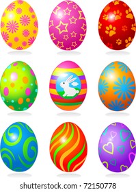 Nine fine painted eggs designed for Easter