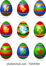 Nine fine painted eggs designed for Easter