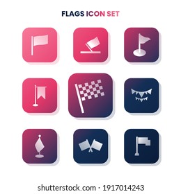 Nueve iconos FLAG en un conjunto con color blanco sobre degradado y fondo blanco. Ilustración del vector